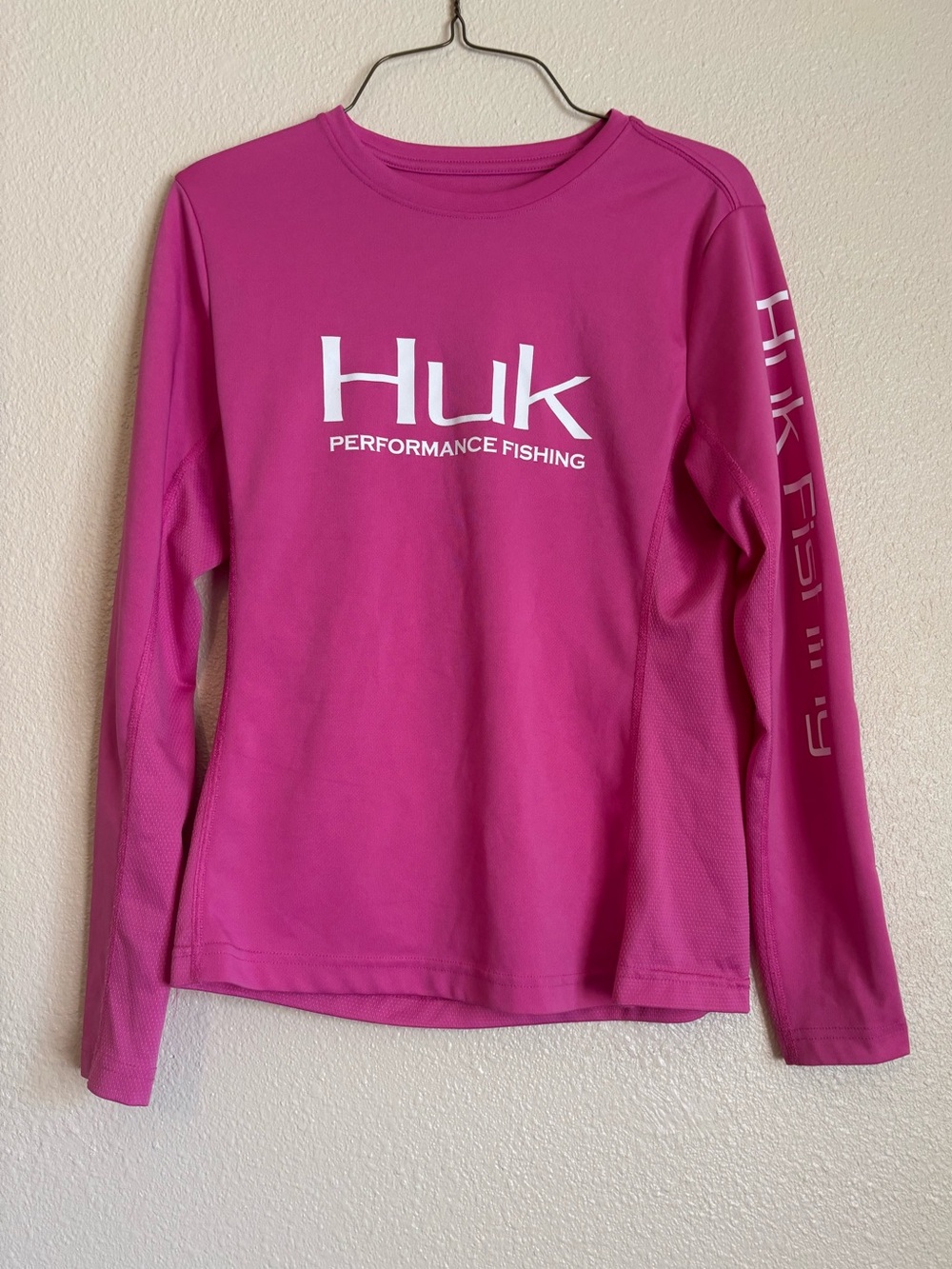 Huk Kids Long Sleeve Performance Tee - Magenta with White Logo
